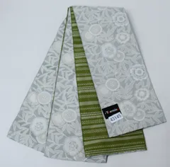 半幅帯 長さ約4.0ｍ 浴衣帯 細帯 日本製 ポリエステル100％ 袷 淡いグレー×抹茶色 リバーシブル メール便可 新品（株）安田屋 NO43145