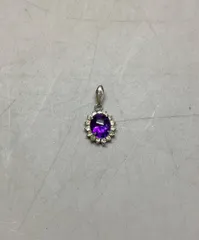 SN1094 オーバルカット アメジスト？ クリアストーン シルバー フォーマル 華やか ペンダントトップ ネックレストップ  アクセサリーパーツ