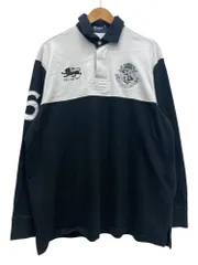 POLORALPH LAUREN (ポロラルフローレン) 古着 90s P.R.L. EST 1967 刺繍 ラガーシャツ 長袖ポロシャツ L 黒×白 メンズ/028