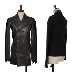 コムデギャルソンCOMME des GARCONS バックニット切替レザーダブルブレストコート 黒M
