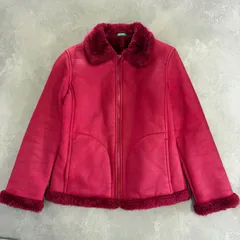 【U-73】UNITED COLORS OF BENETTON ベネトン フェイクスエード ボアジャケット レッド 短丈 防寒 秋冬 レディース