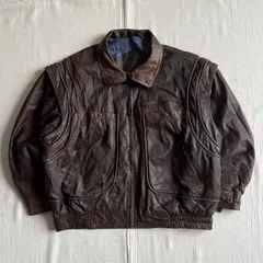 euro archive　ユーロ古着　リアルブラウンレザー　本革　革ジャン　A-2　スイングトップ型　襟付きフライトジャケット　ギミック　取り外し可能袖　ミリタリー　複数ポケット　アクションプリーツ　裾ゴム　一点物　XL　Y2K　leather jacket