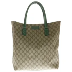 GUCCI (グッチ) GGスプリーム PVC レザー ハンド トートバッグ シルバー金具 ベージュ/グリーン 131220