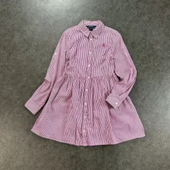 POLO RALPH LAUREN ポロラルフローレン 長袖 シャツワンピース ストライプ ワンポイント刺繍 ピンク キッズ 14 150