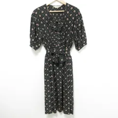 PINK HOUSE ピンクハウス リボン フラワープリント ワンピース ブラック レディース 古着 中古 USED