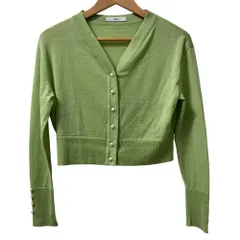 美品 Rene ルネ パールボタン ウール クロップドニットカーディガン 6312160 サイズ36 グリーン レディース 古着 中古 USED