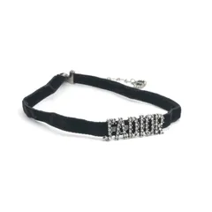 クリスチャンディオール CHRISTIAN DIOR JADIOR ネックレス ペンダント チョーカー ブラック 黒 シルバー ジャディオール ベルベット ラインストーン ロゴ