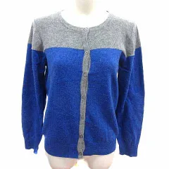 アフタヌーンティー ワードローブ AFTERNOONTEA WARDROBE カーディガン ニット バイカラー 長袖 アンゴラ混 L グレー 青 ブルー /YK
