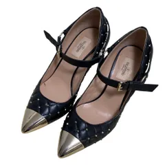 良品 VALENTINO GARAVANI ヴァレンティノガラヴァーニ ロックスタッズ キルティングレザー パンプス サイズ38 約24cm ブラック レディース 古着 中古 USED