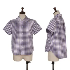 トリココムデギャルソンtricot COMME des GARCONS ギンガムチェックラウンドカラー半袖シャツ 紫白M位