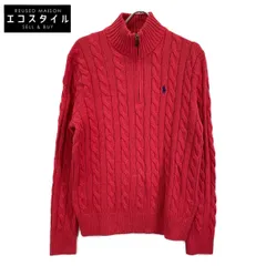 POLO RALPH LAUREN ポロ ラルフローレン ﾚｯﾄﾞ ｹｰﾌﾞﾙﾆｯﾄ ｸｫｰﾀｰｼﾞｯﾌﾟ ｾｰﾀｰ M