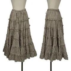 マドモアゼルノンノンMademoiselle NON NON コットンギンガムチェックティアードスカート カーキ白M位