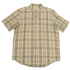 パパスPAPAS&SONS リネンコットンチェックボタンダウン半袖シャツ ベージュ他48M