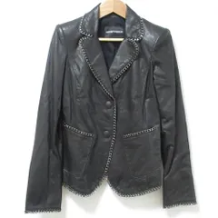 美品 EMPORIO ARMANI エンポリオアルマーニ シングル チェーントリム レザーテーラードジャケット 38 ブラック レディース 古着 中古 USED
