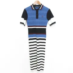 良品 FRED PERRY フレッドペリー ジャガード切替ロング丈タイトニットワンピース D5179 10 ブルー系 レディース 古着 中古 USED