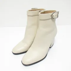 美品 sergio rossi セルジオロッシ レザー ベルト ショートブーツ サイズ34 約21cm アイボリー レディース 古着 中古 USED