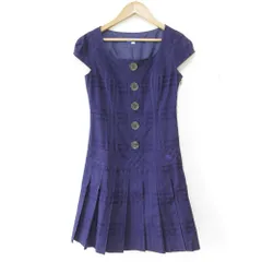 美品 BURBERRY BLUE LABEL バーバリーブルーレーベル チェック柄 フレンチスリーブ プリーツ ミニワンピース 36 パープル レディース 古着 中古 USED