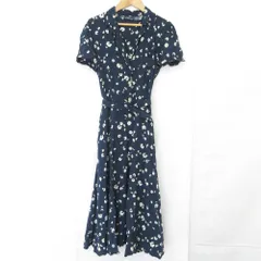 美品 Polo by Ralph Lauren ポロラルフローレン フラワープリント 半袖 ロング ベルテッド シャツワンピース サイズ6 ネイビー レディース 古着 中古 USED