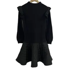 Chesty(チェスティ) ワンピース サイズ0 XS レディース美品  - 黒 長袖/ひざ丈/ニット/中綿/フリル