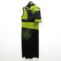 美品 TOKUKO 1erVol トクコプルミエヴォル マフラー付き エンブロイダリー ベロアドレス ワンピース サイズ9 ブラック グリーン レディース 古着 中古 USED