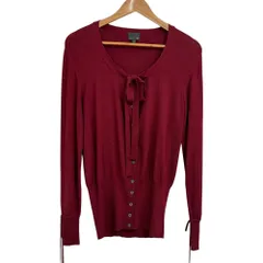 良品 FENDI フェンディ シルクブレンド 長袖 ボウタイ ニット カーディガン 大きいサイズ 46 ボルドー レディース 古着 中古 USED