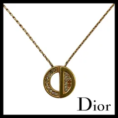 U【Dior】CDロゴ ネックレス ゴールド/金 カラー ラインストーン サークル ラウンド ペンダント ヴィンテージ Christian Dior/クリスチャンディオール (62490SS10a)