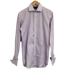 美品 RALPH LAUREN PURPLE LABEL ラルフローレンパープルレーベル ストライプ柄 長袖 シャツ 14 1/2 パープル メンズ 古着 中古 USED