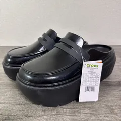 タグ付 crocs ストンプハイシャインローファー 厚底サンダル M7W9 25cm 黒