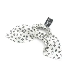 シャネル CHANEL ヘアアクセサリー ホワイト ブラック ココマーク リボン シュシュ ヘアゴム