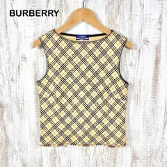 美品 BURBERRY BLUE LABEL バーバリーブルーレーベル 定番カラー ノバチェック サマーニット ノースリーブ カットソー ベージュ レディース トップス クロップド タンクトップ y2k 平成ギャル