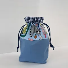 給食袋   コップ袋   ブルー  チェック  動物    男の子