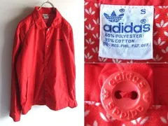 希少 80sビンテージ adidas アディダス ロゴ刺繍 トレフォイル総柄裏地 スナップボタン ジャケット ブルゾン コーチJKT S 赤 レッド