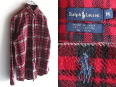 90sビンテージ Polo by Ralph Lauren ラルフローレン ポロポニーロゴ刺繍 コットン チェック ネルシャツ BDシャツ US:BOY'S M 赤黒 USA企画