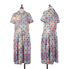 コムコム コムデギャルソンCOMME des GARCONS ドットスカーフ柄シルク半袖ワンピース 水色マルチS