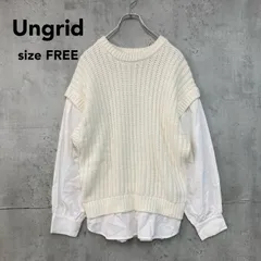 美品 Ungrid アングリッド ホワイト レイヤード ニット ブラウス ドッキング プルオーバー 異素材 切替 背中レースアップ 編み上げ ボリュームスリーブ シャツ 抜き襟 カジュアル ガーリー 112052609801 フリーサイズ ★ ◇■