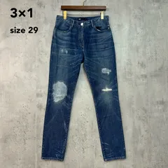 3×1 スリーバイワン デニム パンツ ジーンズ ジーパン ボトムス 29インチ インディゴブルー アメリカ製 MADE IN USA セルビッジ リペア ダメージ 加工 希少 レア ラクラス ★ ■■のサムネイル