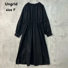 美品 Ungrid アングリッド ワンピース ロング マキシ丈 ブラック 黒 バックリボン 背中あき レース パフスリーブ バルーン袖 切替 ギャザー フレア コットン 綿100% 裏地なし フリーサイズ F 2WAY ナチュラル カジュアル ★ ■◇