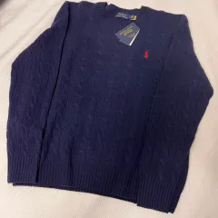POLO RALPH LAUREN ウール カシミア ケーブル ニット ネイビー レッド ポニー L サイズ 新品