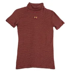 マドモアゼルノンノンMademoiselle NON NON リボンパッチタートルネックボーダーTシャツ ボルドー他M位