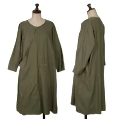 ズッカzucca コットン混スナップボタン七分袖ワンピース カーキM