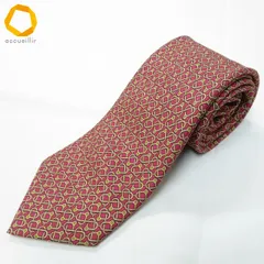 #ae エルメス HERMES ネクタイ 赤ピンク ベージュ 総柄 シルク フランス製 メンズ [982497] k01