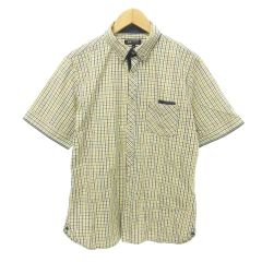 ビームス BEAMS チェック ボタンダウン シャツ 半袖 薄手 Mサイズ 黄色 イエロー ORG