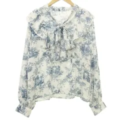 グレイル GRL 花柄 ボウタイ フリル ブラウス 長袖 シャツ リボン M 白 ホワイト ■TC