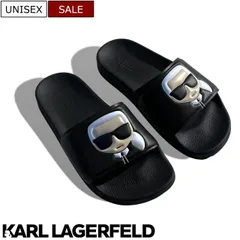 【定価14,300円(税込)】KARL LAGERFELD カール ラガーフェルド  デザイナー自身がモデルとなったアイコニックなアートモチーフがポイント！シャワーサンダル スポーツサンダル ラバー ブラック KL80905 レディース イタリア製 シャワサン