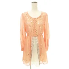 チェスティ Chesty ワンピース ひざ丈 長袖 ビジュー 花装飾 薄手 1 M～Lサイズ オレンジ ■TC