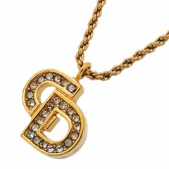 ★SALE【6jab0582-k】クリスチャンディオール ネックレス CDロゴ GPメッキ ラインストーン ゴールド【中古】レディース