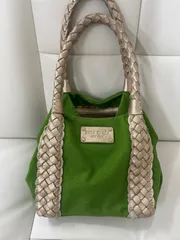 送料無料！！kate spade new york　ケイトスペード　レディース　ゴールドカラー　革紐網モチーフ　グリーンカラー  ミニ手提げバッグ　#80218MOML4