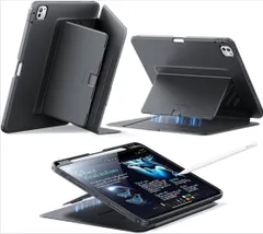 ESR iPad Pro 11インチ ケース（M5/M4、2025/2024）対応 ペン収納 耐衝撃 縦横スタンド 自動ウェイク/スリープ Pencil Pro/USB-C対応 マルチアングルケース Flipシリーズ ブラック