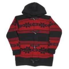ポロラルフローレン POLO RALPH LAUREN 90s 90年代 ウールニット ダッフルコート 総柄 スノーフレーク 雪柄 珍品 珍品 USA ヴィンテージ アメリカ 古着 メンズ ジャケット ブラック レッド M【中古】