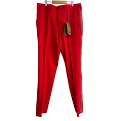 未使用 BURBERRY バーバリー サイドライン スラックスパンツ テーパードパンツ 50 レッド メンズ 古着 中古 USED